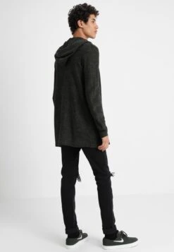 Pier One Strickjacke - Black/olive -K b1c42fa61d4b4b0ab71ca3de14a4aa30