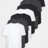 Pier One 7 PACK - T-Shirt Basic - Mottled Dark Grey/white/black -K e7f6e83a5fc54fbaaa5e7624e6a8a452